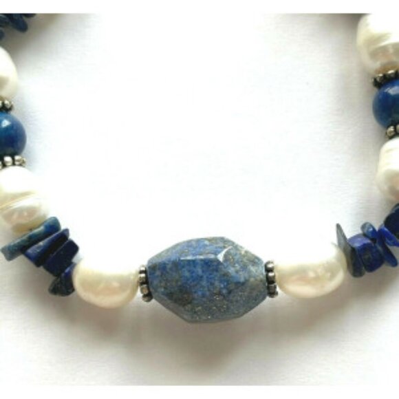 Freshwater Pearl with Blue Stones Bracelet - Picture 2 of 6